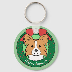 Papillon Christmas Key Ring