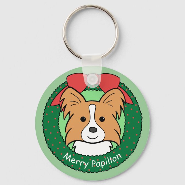Papillon Christmas Key Ring (Front)
