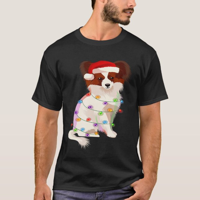 Papillon Christmas Lights Xmas Continental Toy Spa T-Shirt (Front)