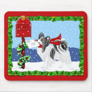 Papillon Christmas Mail Blk Wht Mouse Mat