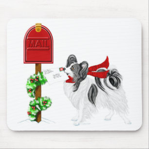 Papillon Christmas Mail Blk Wht Mouse Mat