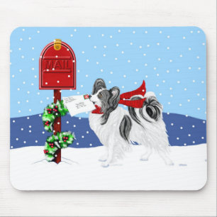 Papillon Christmas Mail Blk Wht Mouse Mat