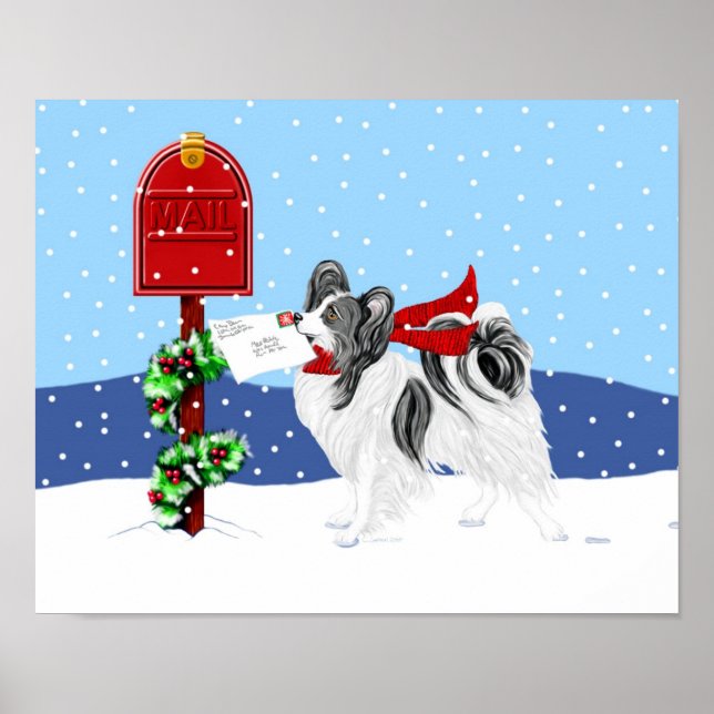 Papillon Christmas Mail Blk Wht Poster (Front)