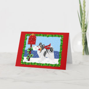 Papillon Christmas Mail Tri Colour Holiday Card