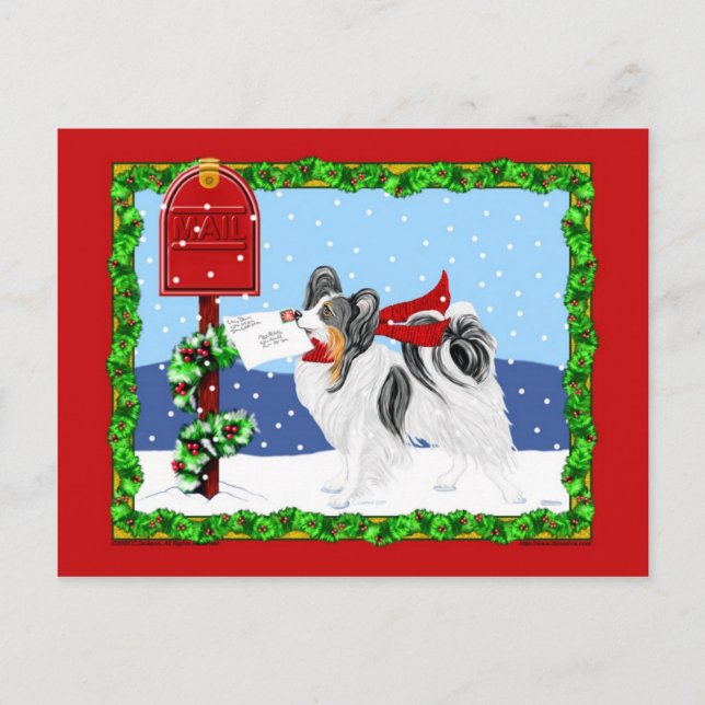 Papillon Christmas Mail Tri Colour Holiday Postcard (Front)