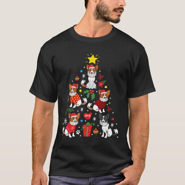 Papillon Christmas Ornament Tree T-Shirt (Front)