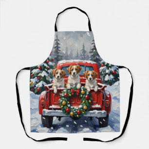 Papillon Christmas Red Truck Holiday Apron
