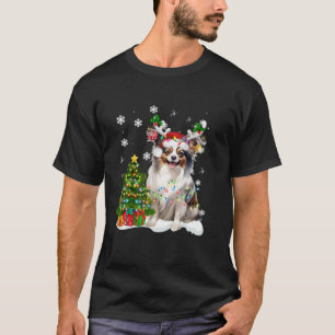 Papillon Christmas Tree Lights Santa Hat Funny Lon T-Shirt