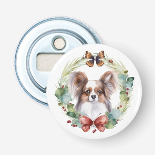 Papillon Christmas Wreath Festive Pup Bottle Opener