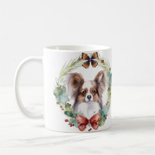 Papillon Christmas Wreath Festive Pup  Coffee Mug