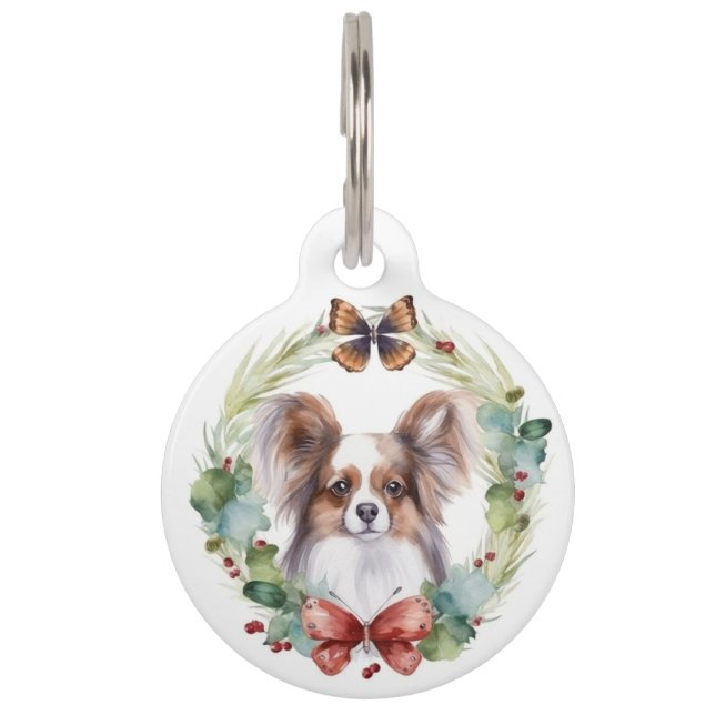Papillon Christmas Wreath Festive Pup  Pet Tag (Back)