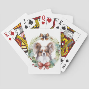 Papillon Christmas Wreath Festive Pup Playing Cards