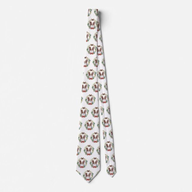 Papillon Christmas Wreath Festive Pup  Tie (Front)