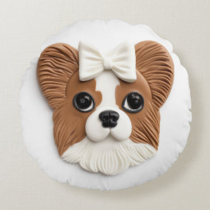 Papillon Dog 3D Inspired Round Cushion