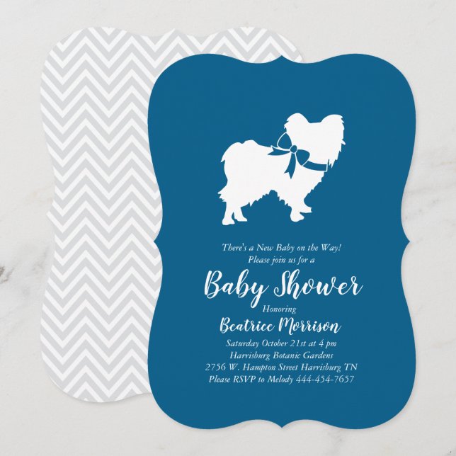 Papillon Dog Baby Shower Blue Boy Invitation (Front/Back)