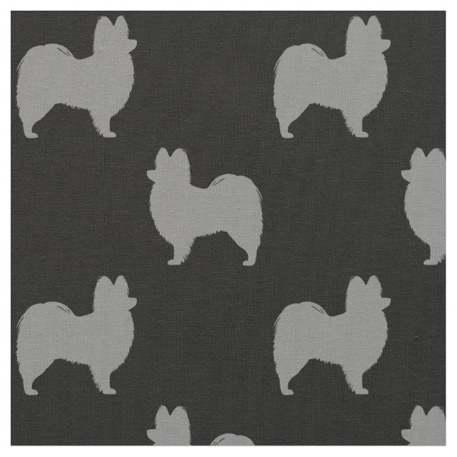Papillon Dog Breed Silhouettes Patterned Fabric (Close Up)