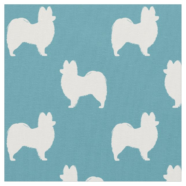 Papillon Dog Breed Silhouettes Patterned Fabric (Close Up)