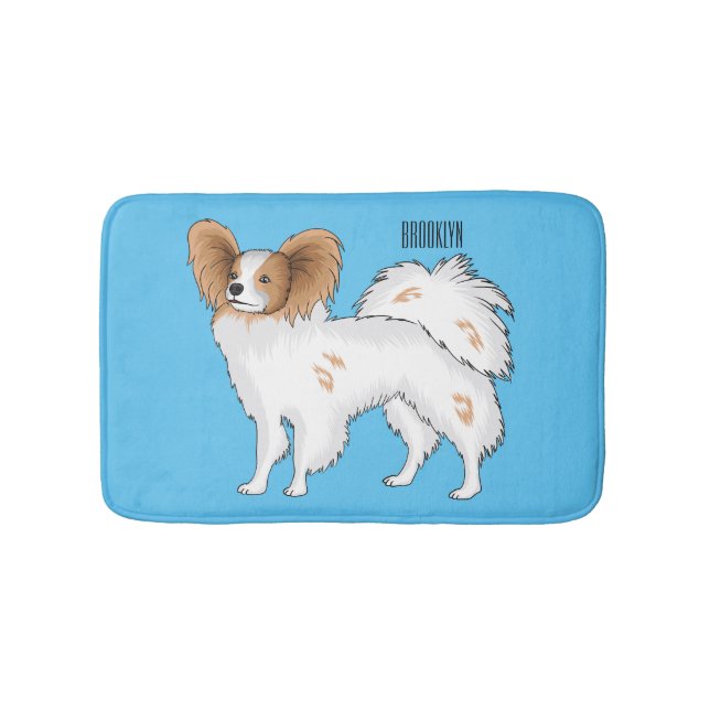 Papillon dog cartoon illustration bath mat (Front)