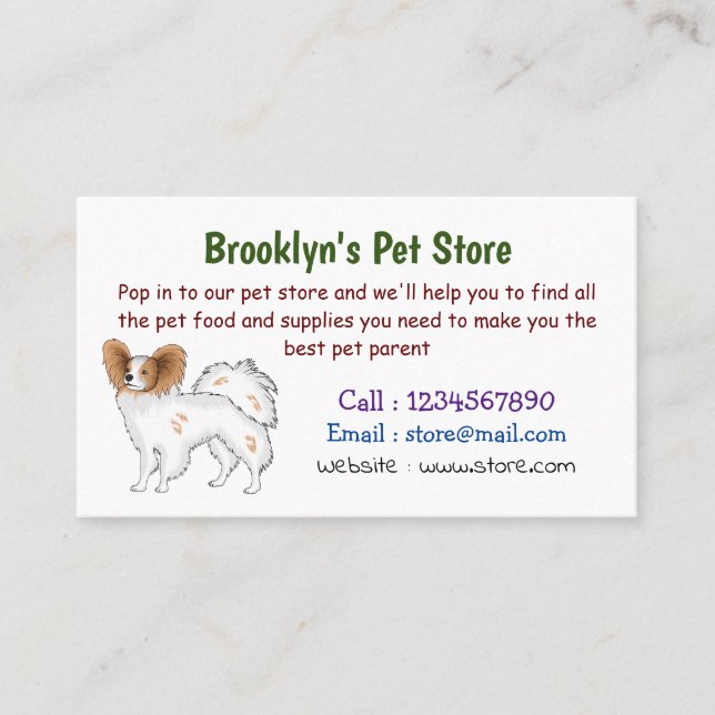 Papillon dog cartoon illustration business card (Front)