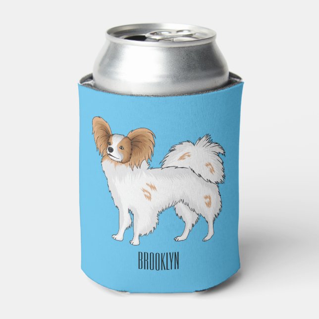 Papillon dog cartoon illustration  can cooler (Can Front)