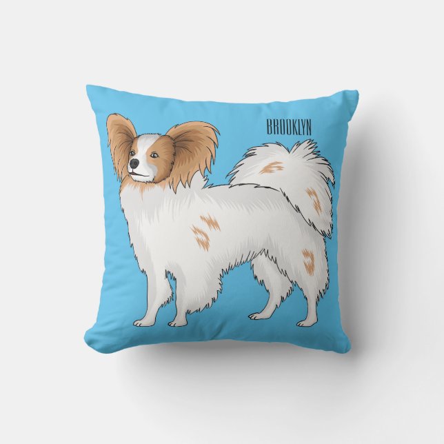 Papillon dog cartoon illustration cushion (Front)
