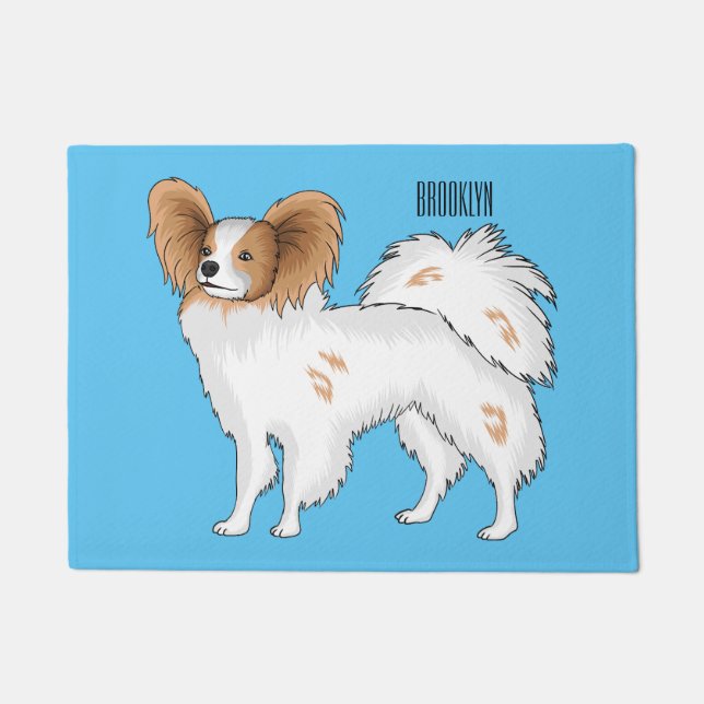 Papillon dog cartoon illustration  doormat (Front)