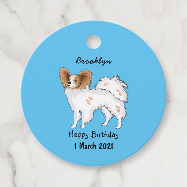 Papillon dog cartoon illustration favour tags (Front)