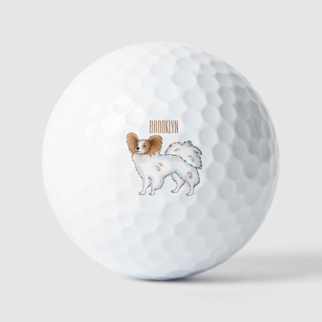 Papillon dog cartoon illustration  golf balls (Front)