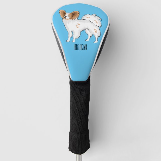 Papillon dog cartoon illustration golf head cover (Front)