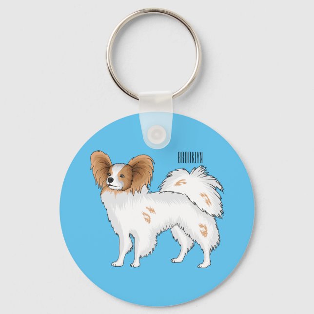 Papillon dog cartoon illustration  key ring (Front)