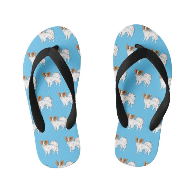 Papillon dog cartoon illustration kid's flip flops (Footbed)