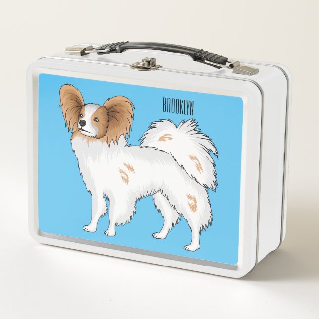 Papillon dog cartoon illustration metal lunch box (Front)