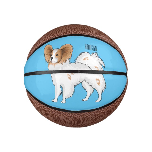 Papillon dog cartoon illustration  mini basketball (Front)