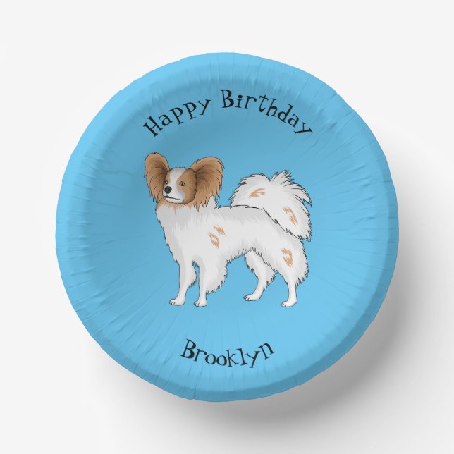 Papillon dog cartoon illustration paper plate (Front)