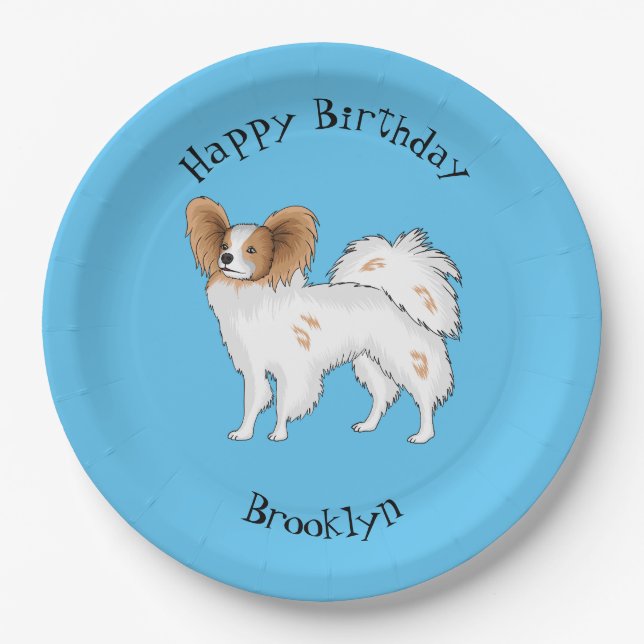 Papillon dog cartoon illustration paper plate (Front)
