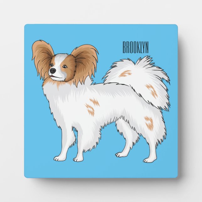 Papillon dog cartoon illustration plaque (Front)
