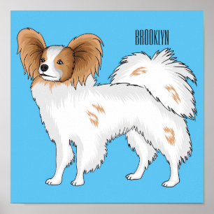 Papillon dog cartoon illustration poster