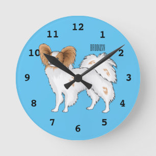 Papillon dog cartoon illustration round clock