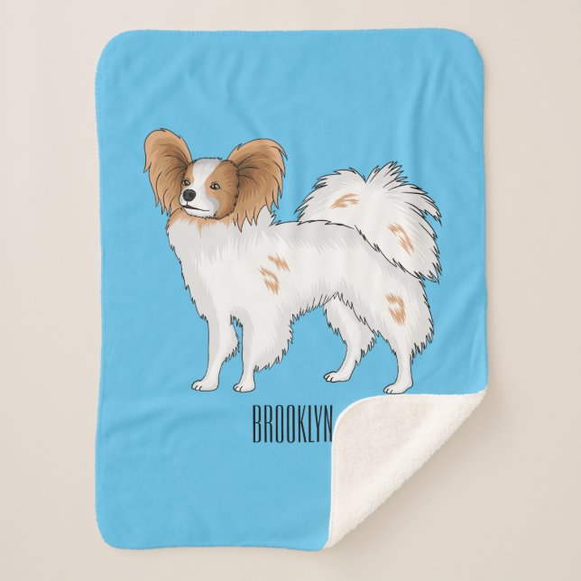 Papillon dog cartoon illustration  sherpa blanket (Front)