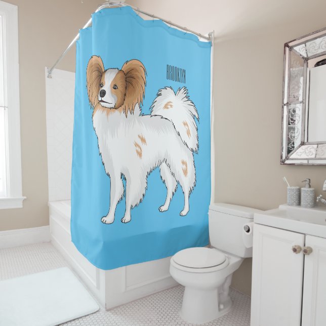Papillon dog cartoon illustration shower curtain (In Situ)