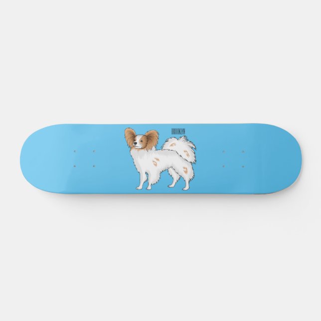 Papillon dog cartoon illustration skateboard (Horz)