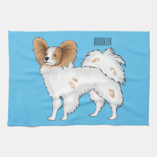 Papillon dog cartoon illustration tea towel