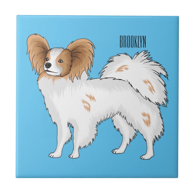 Papillon dog cartoon illustration tile (Front)
