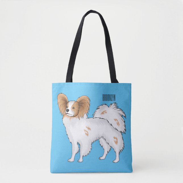 Papillon dog cartoon illustration  tote bag (Front)