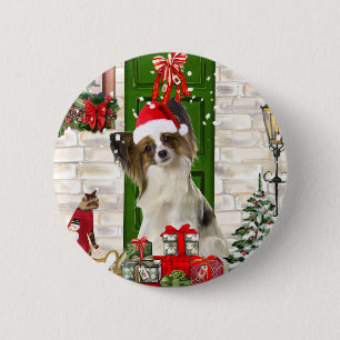 Papillon Dog Christmas 6 Cm Round Badge
