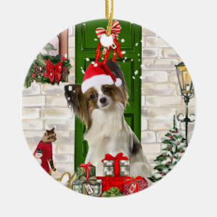 Papillon Dog Christmas  Ceramic Tree Decoration