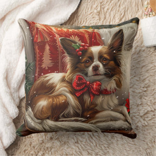 Papillon Dog Christmas Festive Cushion