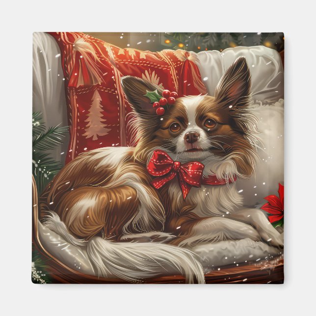 Papillon Dog Christmas Festive Magnet (Front)
