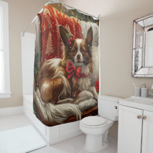Papillon Dog Christmas Festive Shower Curtain