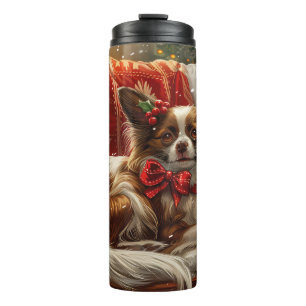 Papillon Dog Christmas Festive Thermal Tumbler